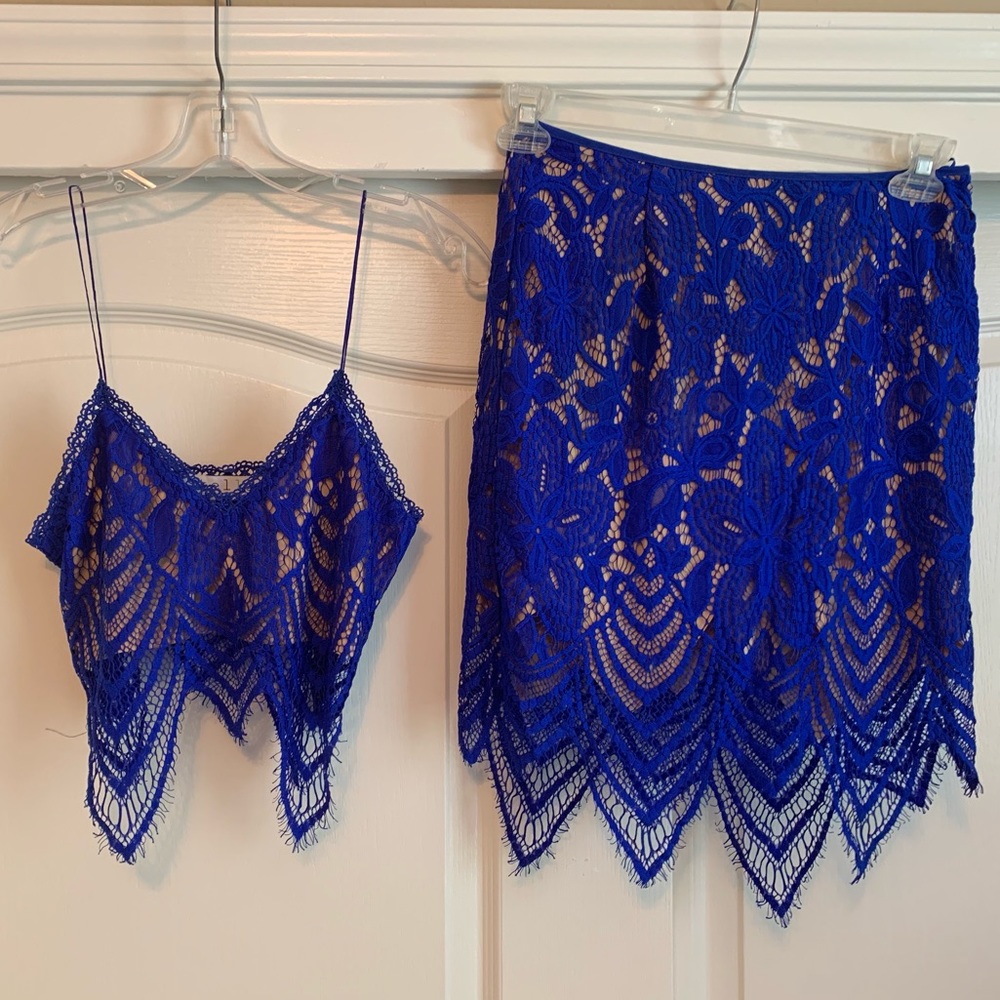 Royal Blue Lace Top/Skirt Set
